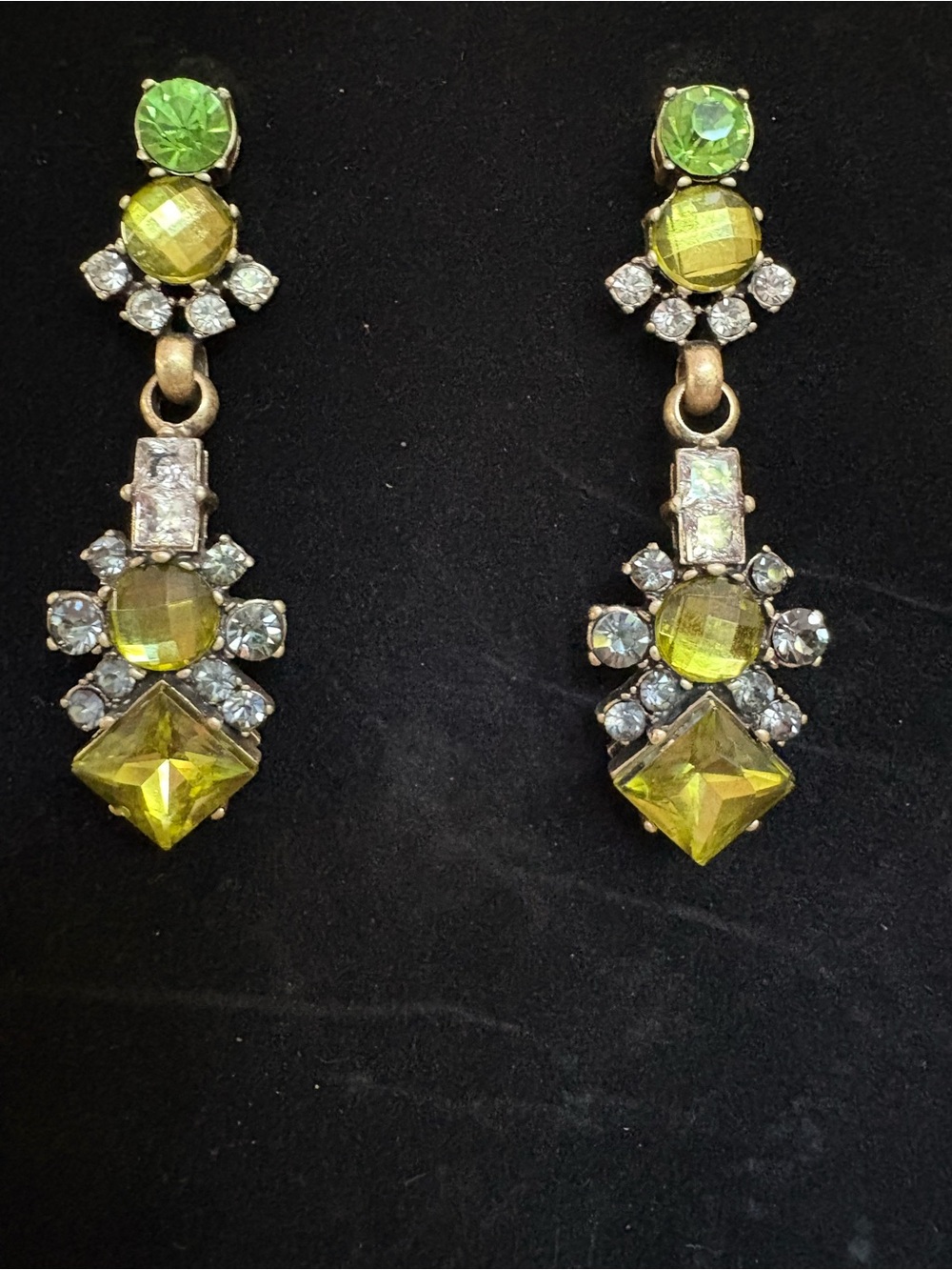 J. Crew Green, Citrine Crystal Drop Earrings on Gold